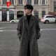 Pierre Cardin double-breasted extra-long coat for men over the knee, autumn and winter, slightly wide, British style, high-end, mid-length, high-heeled woolen windbreaker, trendy, dark gray M