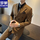 Romon brown double-breasted suit men's suit British slim men's large-size suit three-piece suit wedding groom's dress trend dark gray (suit + vest + trousers) 50/L (112-125Jin [Jin equals 0.5 kg])