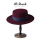 Mr DUCK Australian wool flat top hat for women New Year atmosphere festive hat Qiji red French style handmade felt hat MW462145-enamel wine red (double patchwork ribbon) L (57-58cm)