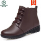 Woodpecker genuine leather thick-soled wedge mother cotton shoes for women 2025 winter new cold-proof and warm leather shoes wool short boots khaki plus velvet insurance rubber sole 36 standard size