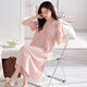 
clolv kiss nightgown with chest pad for women summer pure cotton thin short sleeve mid-length pajamas women's dress can be worn outside home clothes 701 soft powder (with chest pad) XL [165-170cm/120-145Jin[Jin equals 0.5 kg]]