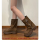 Xingchangwang Martin Bottes pour les femmes en automne et hiver British Style 2025 Nouvelle rétro épaisse semelle Mid-tube Boots polyvalent et confortable Boots haut de gamme brun 37 taille