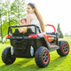 Extra-large children's electric car with four wheels that can seat adults, parents and children, double off-road vehicle for men and women, four-wheel drive remote control car, baby toy car, swing stroller, flagship version yellow, leather seat + soft tires + 14AH large battery + removable roof
