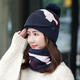 Karond Neues Produkt ältere Hüte für Frauen Herbst und Winter für Frauen Herbst und Winter koreanischer Stil Trendy plus Samt warme dreiteilige Set modische und vielseitige Winter-Ohrschutz-Strickhüte, braune, warme Drei-teilige Set [Hut ++ Schal]
