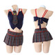 Sexy Pyjamas einteilige Frauen extremer Verführungsanzug Maid Outfit Hosenträger Perspektive Spitzen-Rollenspielstrümpfe Spaß 7029 Lehreruniform (Hals + Halter Top + Bag