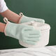 Home kitchen silicone anti-scalding thickened heat insulation gloves baking tray high temperature oven microwave oven special gloves spruce green five-finger large one