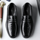 CARTELO Men's Leather Shoes Soft Sole Slip-On Business Casual Shoes Loafers Breathable Slip-on Leather Shoes Men's 9906 Black 40