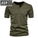 Jeep Spirit Herren neuer T-Shirt Herren lässiger kurzärmelige Baumwolle Henry Hals Henry Henry Open-Pallet Herrenfarbhemd Hemd Sommer Dunkelgrau M.