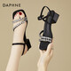 达芙妮（DAPHNE）鱼嘴凉鞋女2024夏季新款水钻一字带外穿凉鞋女露趾粗跟百搭女鞋子 黑色 34