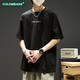 Colombass Pure Cotton Kurzärärt-T-Shirt für Männer im Sommer Japaner loser INS Trendy Brandbrief drucken Männer lässig schwere, halbärmelige T-Shirt Green (Combed Cotton Upgrade-Version) L/175 (Empfohlen 125-145jin [Jin gleich 0,5 kg]))