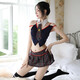 Sexy Pyjamas einteilige Frauen extremer Verführungsanzug Maid Outfit Hosenträger Perspektive Spitzen-Rollenspielstrümpfe Spaß 7029 Lehreruniform (Hals + Halter Top + Bag