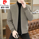 Pierre Cardin stand collar jacket men's 2025 winter new velvet thickened woolen casual middle-aged warm woolen jacket men's 815 khaki plus velvet L