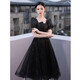 Seidlers schwarzes Abendkleid für Frauen Banketttemperament leichte Luxus Nische High-End-Geburtstag Erwachsenen Geschenkkleid Schwarz S (Empfohlen 86-95 Jin [Jin gleich 0,5 kg])