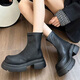 Feiyao Bottes courtes féminines au début du printemps épaisses épaisses Boots Martin Renforts Bottes de style britannique Bottes d'orteil carré de petits talons épaisses Chaussures féminines Commutiant la seme épaisse des bottes Martin Verséatile Black Single Layer 38