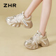 ZHR dad shoes for women with lightweight thick sole heightened casual shoes versatile trendy round-toe women's shoes G677 gold 36