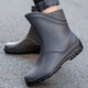 Xili rain boots men's mid-calf fashionable Korean style adult plus velvet warm kitchen shoes non-slip wear-resistant outdoor fishing car wash takeaway rain boots construction site waterproof rubber shoes overshoes winter gray surface black bottom 42 plus velvet please order one size larger
