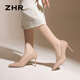 ZHR high heels female elegant French pointed toe single shoes for women solid color commuting work women's shoes BQ117 nude pink 37