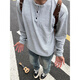 Digada American Henry Neck Waffle Waffle Sweatshirt Men's Men's Spring and Automne and Winter Plus Fleece Underpants T-shirt long à manches longues décontractées
