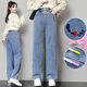 Los pantalones casuales sueltos usados ​​por la niña en la primavera y el verano de los jóvenes estudiantes de secundaria con jeans de pierna ancha para niñas jóvenes con niños grandes en primavera y otoño 12 1 9856 azul one size xl 98-105jin [Jin equivale a 0.5 kg] desgaste