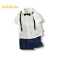 Balabala Children's's Clothing Children's Suit Boys Boys à manches courtes pour deux pièces Vêtements d'été à la mode et élégant Gentlemanly Sense Blanc et Blue Ton 00418 110cm