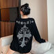 Shangjianfen women's niche 2025 spring and autumn new ins trendy brand hot diamond sweatshirt for women European and American heavy industry Sanskrit cross loose cross hot diamond sweatshirt - black high quality thin section XXS recommended 10Jin Jin equal to 0.5 kg or less