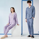 Fenton Couple Pure Cotton Pajamas Women's Simple Lapel Solid Color Long Sleeve Men's Home Clothes Set Gray Blue (Male) XL