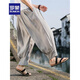 ROMON Chinese style linen pants men summer loose cotton linen pants large size casual wide-leg pants men's bloomers harem pants gray M