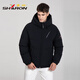 Sherron Down Jacke Herren Kurzer loser Herbst- und Winterjacke mit Kapuzenmodik und vielseitig Sport und lässig 12605 Mist Blue XL