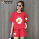 Woodpecker Pure Cotton Casual Sportswear Set Women's Summer 2025 New Fashion Korean Loose Short Sleeve Shorts Running Two-Piece Set 675 White [Chrysanthemum] XL Recommended 115-130Jin [Jin equals 0.5 kg]