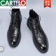 卡帝乐鳄鱼（CARTELO）2025新品马丁靴眞皮高帮英伦风男靴冬季系带商务短靴中帮软面皮鞋 黑色 38