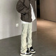 Black box white American retro jeans men's vibe high street retro trendy brand washing yellow mud dyed pants slim straight flared pants CYXFS-N826 yellow mud color 2XL