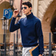 Mr. Bu Zipper Half-high Neck Windproof Sweater Spring and Autumn Simple Print Thickened Long Sleeve T-Shirt BT12163 Deep Sea Blue M (170)