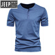 Jeep Spirit Herren neuer T-Shirt Herren lässiger kurzärmelige Baumwolle Henry Hals Henry Henry Open-Pallet Herrenfarbhemd Hemd Sommer Dunkelgrau M.