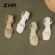 ZHR粗跟凉鞋女夏季优雅法式方头女鞋百搭一字带鞋子女 Y756 米色 37 