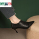 
CARTELO genuine leather deep mouth single shoes for women 2025 new autumn and winter new pointed high heels thin heels small nude boots Martin boots leather shoes apricot color 37