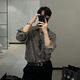 Camisa de manga larga con traje para hombres de manga larga y guapo chaqueta y camisa de negocios informal de dos piezas de otoño de otoño] C102 Brown Camiseta + Pantalones negros XL