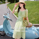 Xiangying Casual Suit Women's Summer Wear 2025 New Tea Style Complete Set of Slimming Green Skirt Two-piece Set Fruit Green S