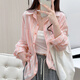 Striped cotton and linen shirts for women in spring and autumn, casual loose sunscreen long-sleeved shirts, thin tops, autumn jackets, trendy orange stripes M (95-130Jin Jin equals 0.5kg)