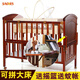 Clcey Small Master Crib Multifunktionales massives Holz Kinderbett Cradle Baby Bett Neugeborene BB Bett Cradle und Erwachsene Bett Krippe + braune Matte + 4-teilige Set Little Fuchs Weiß