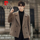 Pierre Cardin high-end double-sided woolen coat for men 2025 new winter woolen coat short double-breasted thickened woolen gray 3XL 190