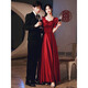 SAIDELE Satin Toast Wear Bridal 2025 New Wedding High-end Light Luxury Engagement Evening Dress Women's Red Summer Burgundy Mid-Length Style M (Recommended 96-105 Jin Jin is equal to 0.5 kg)