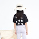 Little MO&Co. Children's clothing summer girls small flower printed cotton short-sleeved T-shirt children's tops medium and large children black 100 110/52