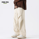 Foss Phil spring and summer pure cotton workwear casual pants men's loose wide-leg breathable paratrooper charge pants FPK27 beige white L
