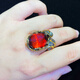 Libiao natural amber beeswax ring S925 silver Italian craft inlaid red and blue amber ring blood amber men and women