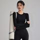 KEJIMITAO European and American ins sexy backless yoga wear with chest pad sports top autumn and winter Pilates training tight long sleeves black M