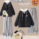 Fhhuabd Winter Frauenkleidung volle Set kleiner süßer Plüsch-verdickter Beutel für weibliche Studenten koreanische louse Brotplüschschwarze Hose 1396# S Empfohlen 80-95jin [Jin gleich 0,5 kg]