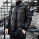 Xia Bingni jacket men's leather jacket men's slim and handsome embroidered autumn and winter new lapel plus velvet pilot motorcycle suit black (plus velvet winter style) L