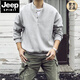 JEEP SPIRIT Japanese retro autumn and winter men's Henry collar long-sleeved solid color T-shirt bottoming shirt loose casual pullover stand-up collar sweatshirt Gray Main picture M