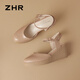 ZHR sandals for women, lightweight cowhide shoes for women, round toe heightening, heeling, women's series S223 nude color 37