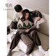 Yuenei Half Velvet Couple Pajamas Women's Autumn and Winter Coral Velvet Plus Velvet Warm Home Clothing Men's Pullover Set 34244 Tea Brown Men's L (Male 110-140 Jin Jin equals 0.5 kg / Female 110-120 Jin Jin equals 0.5 kg)